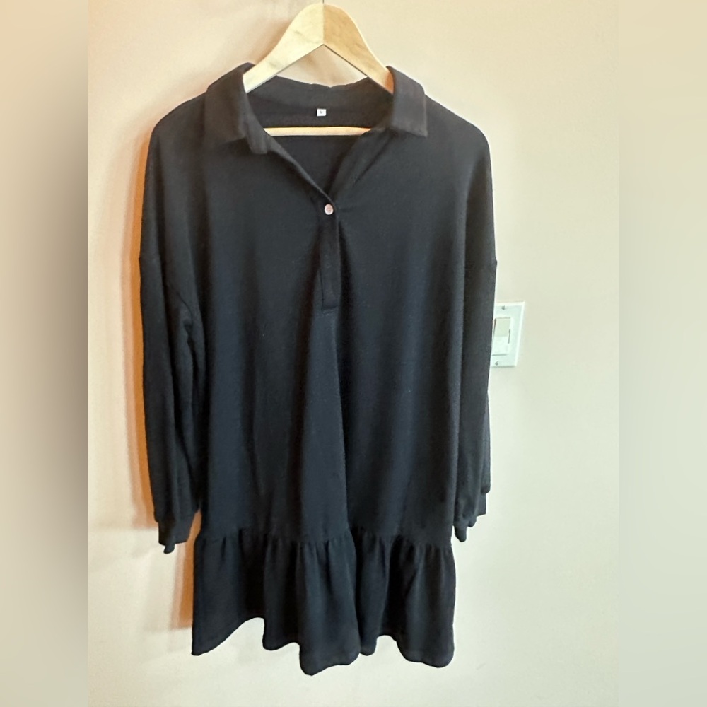 Black Long-Sleeve Dress with Ruffle Hem